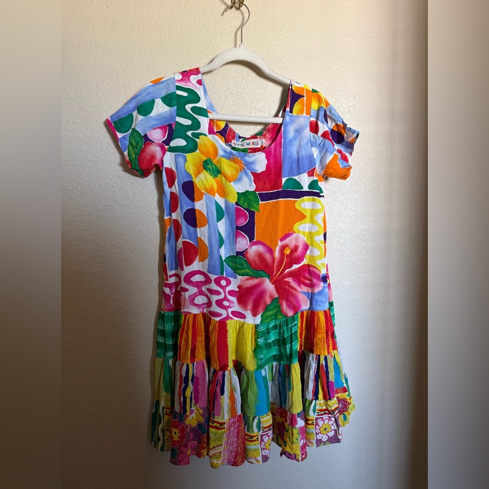 Vintage 90s Jams World Utopia Mini Dress Sz Small Bright Maximalism Floral